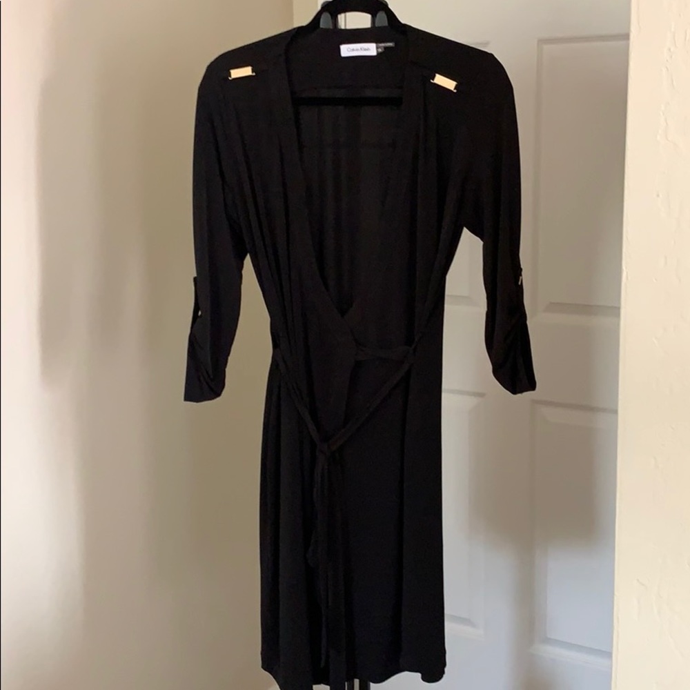 Calvin Klein wrap dress with gold accents